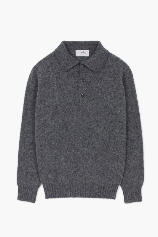 Pull col polo Shaggy Dog en laine - Gris Foncé