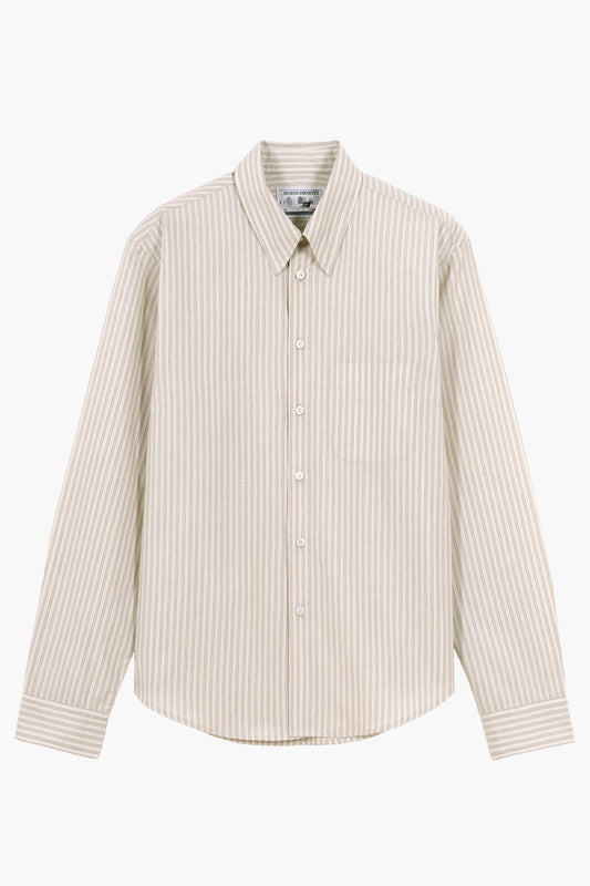 Corporate Shirt - Beige/White Striped Cotton Poplin