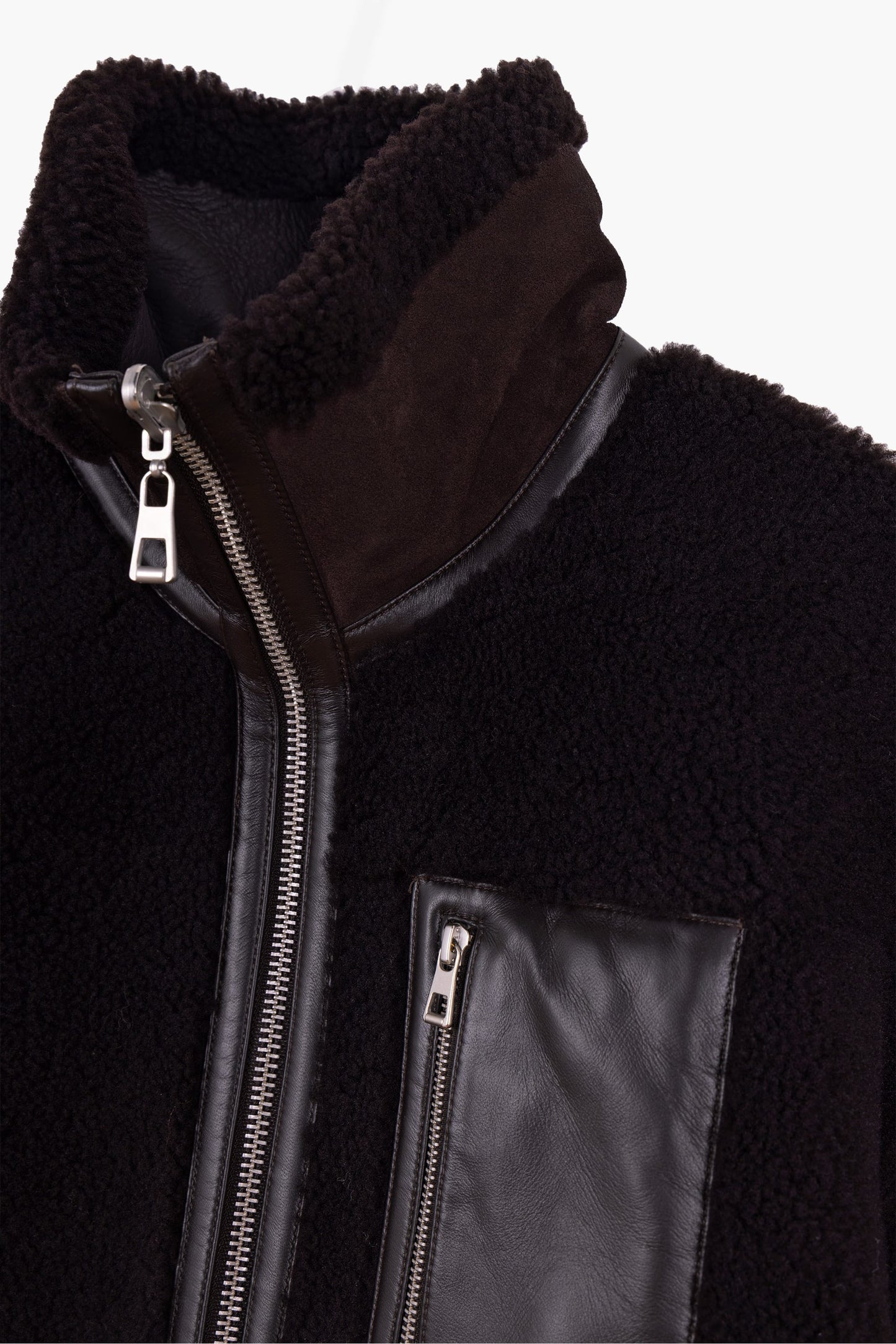 Blouson en peau lainée réversible - Marron foncé