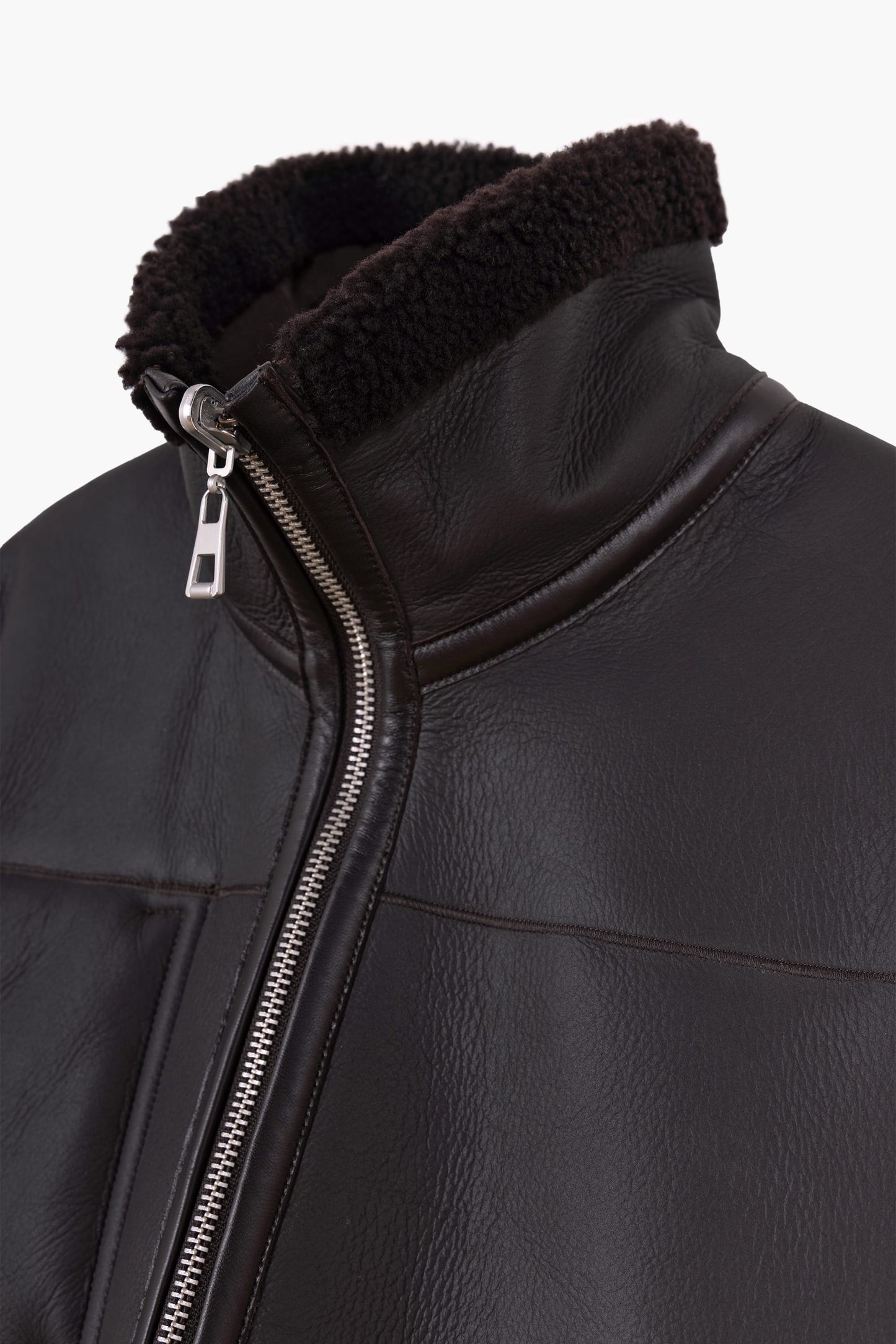 Blouson en peau lainée réversible - Marron foncé