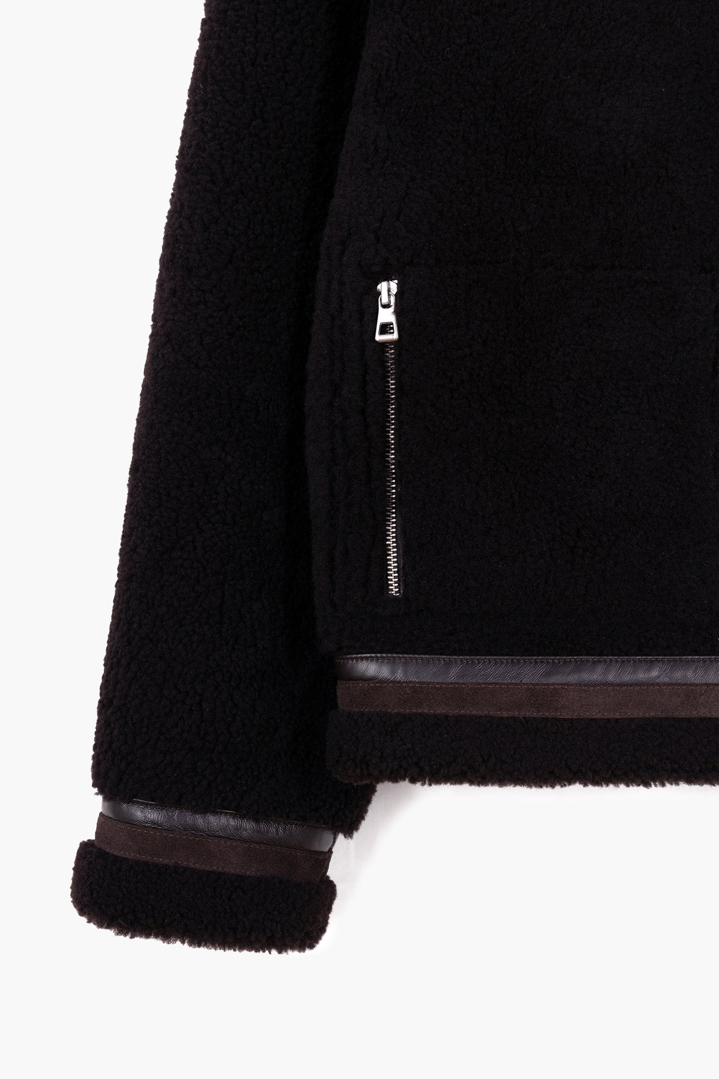 Blouson en peau lainée réversible - Marron foncé
