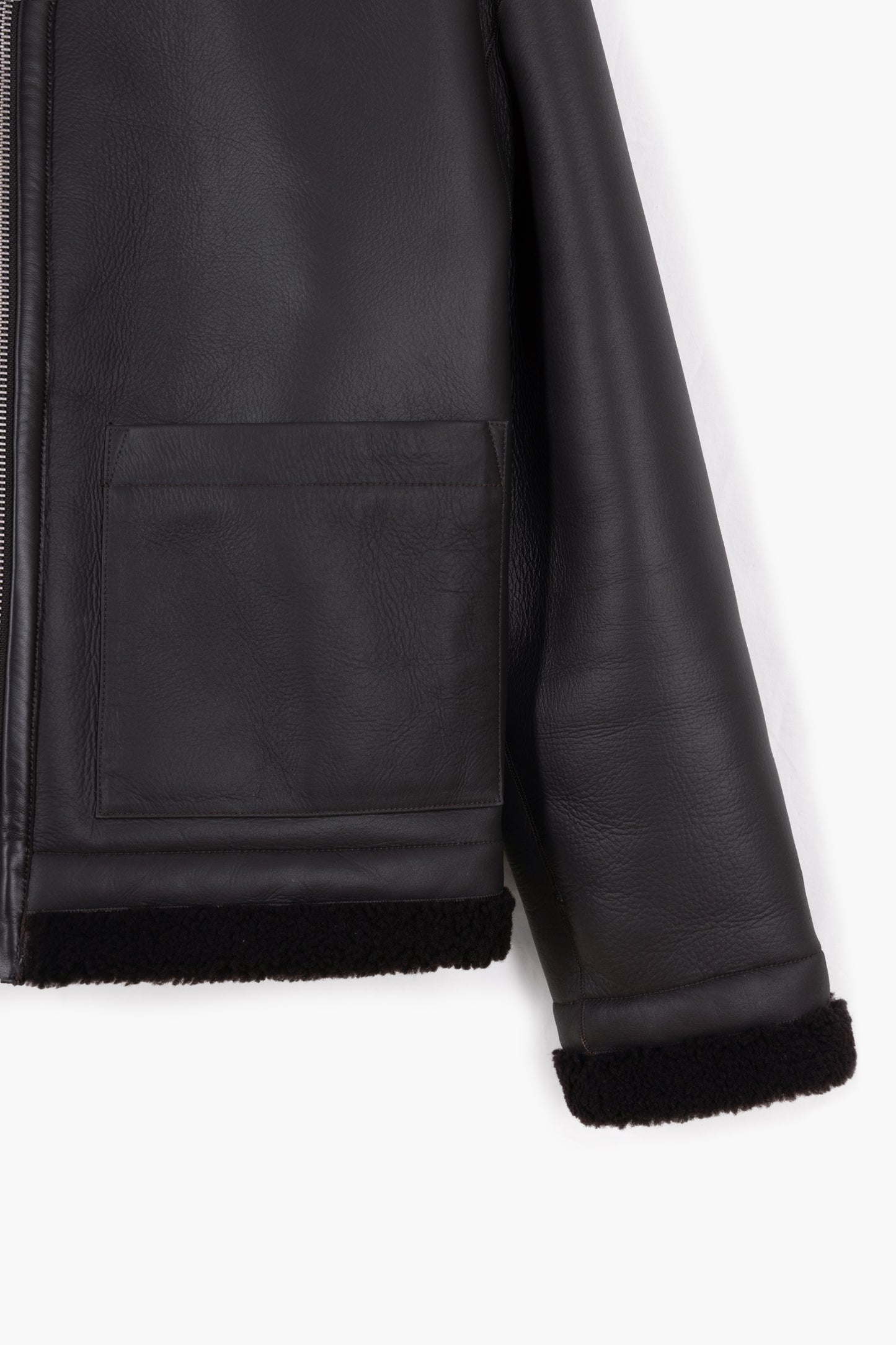 Blouson en peau lainée réversible - Marron foncé