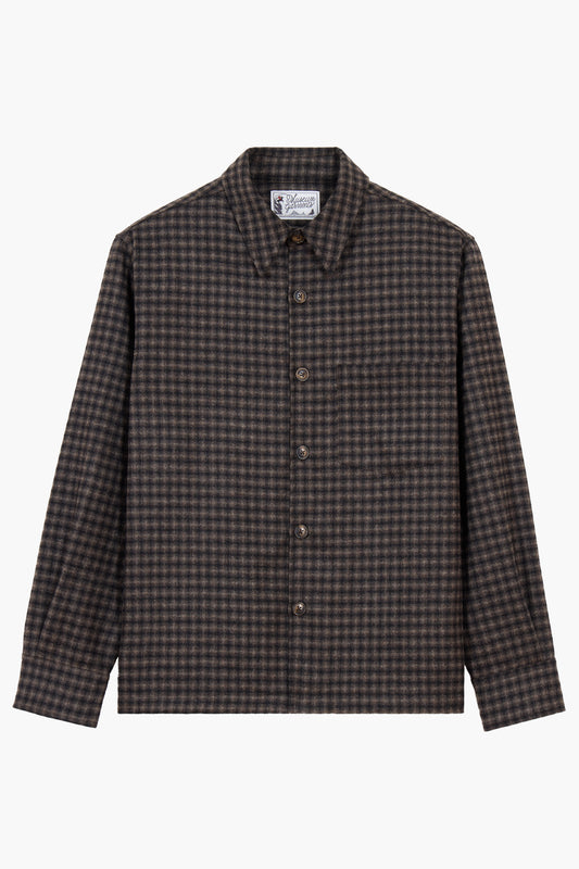 Western Overshirt - Carreaux Laine Recyclée Marron/Beige