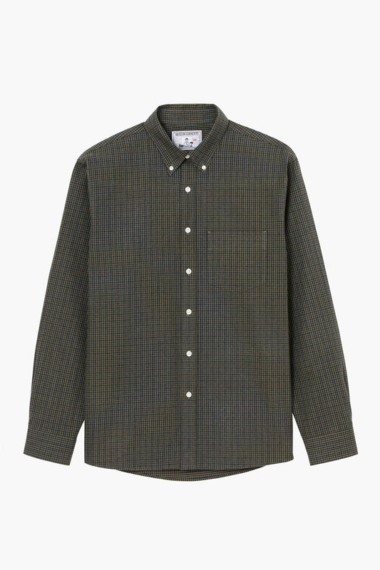 Dad's shirt - Coton brossé à micro carreaux Vert Foncé/Vert