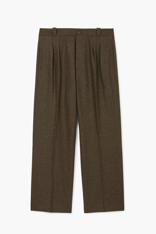 Pantalon French Military - Flanelle de laine vierge épaisse Vert Foncé Chiné