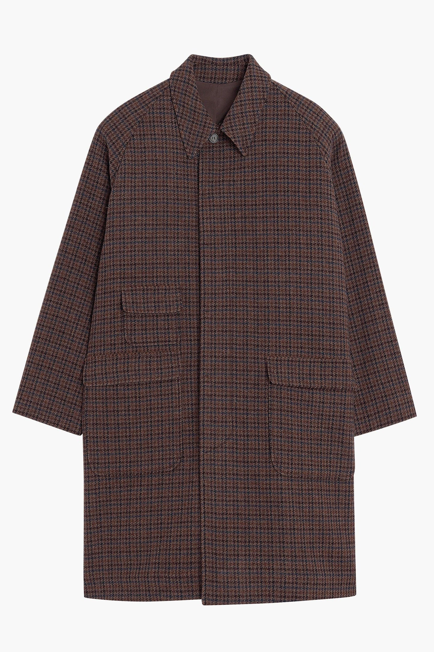 Manteau Balmacaan en laine - Pied de poule Marron