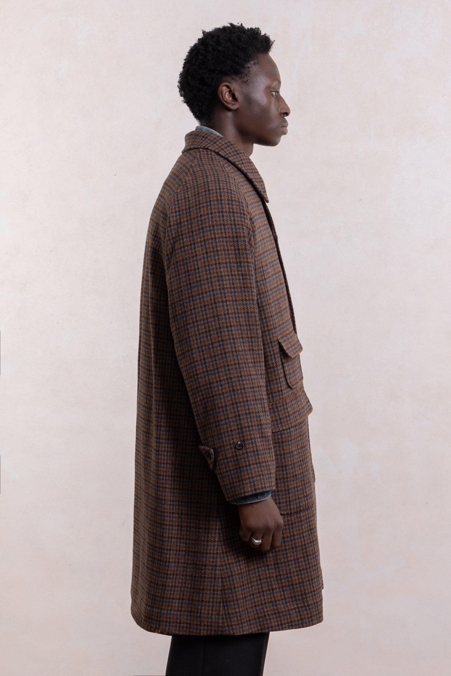 Manteau Balmacaan en laine - Pied de poule Marron