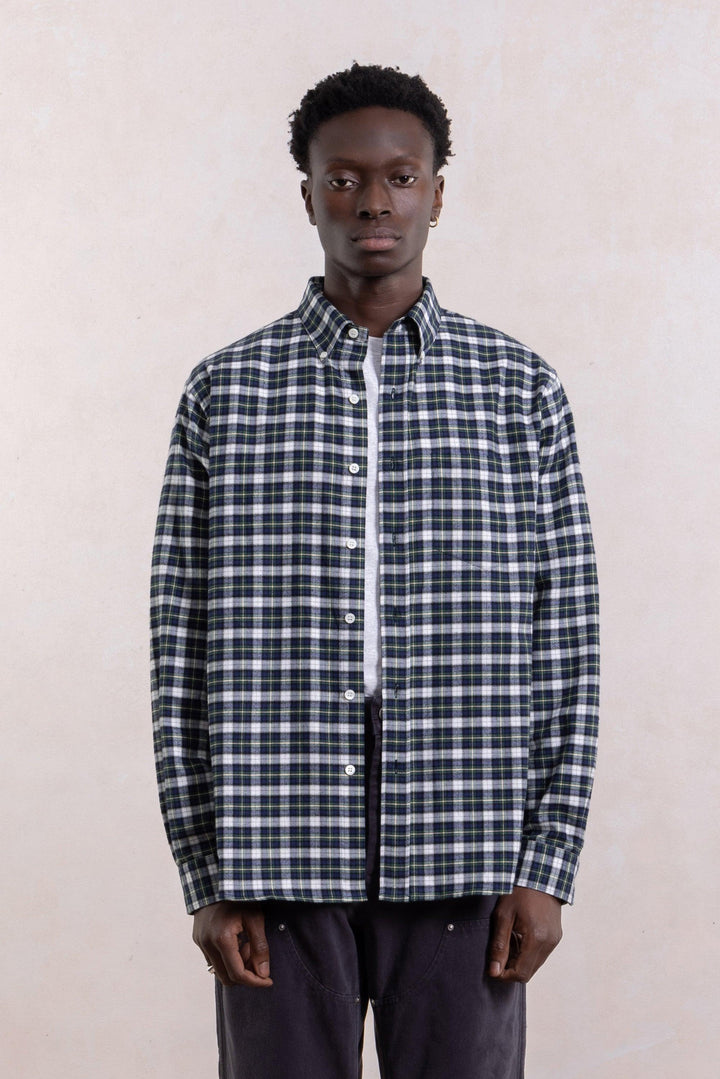 Dad's Shirt -  Geruite geborstelde katoenen twill