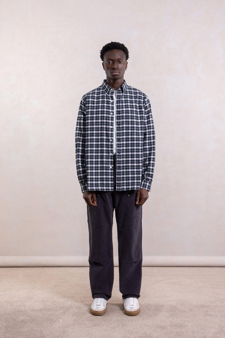 Dad's Shirt -  Geruite geborstelde katoenen twill