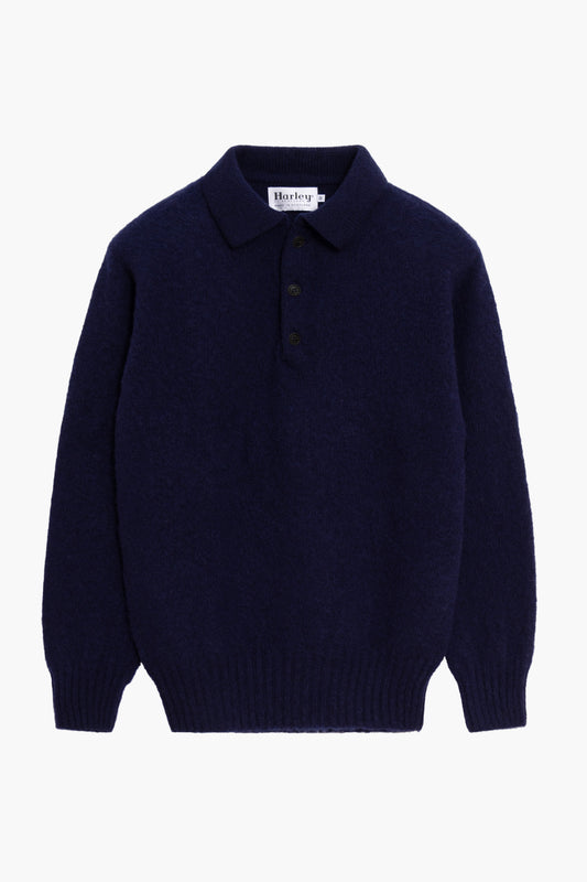 Pull col polo Shaggy Dog en laine - Bleu Marine