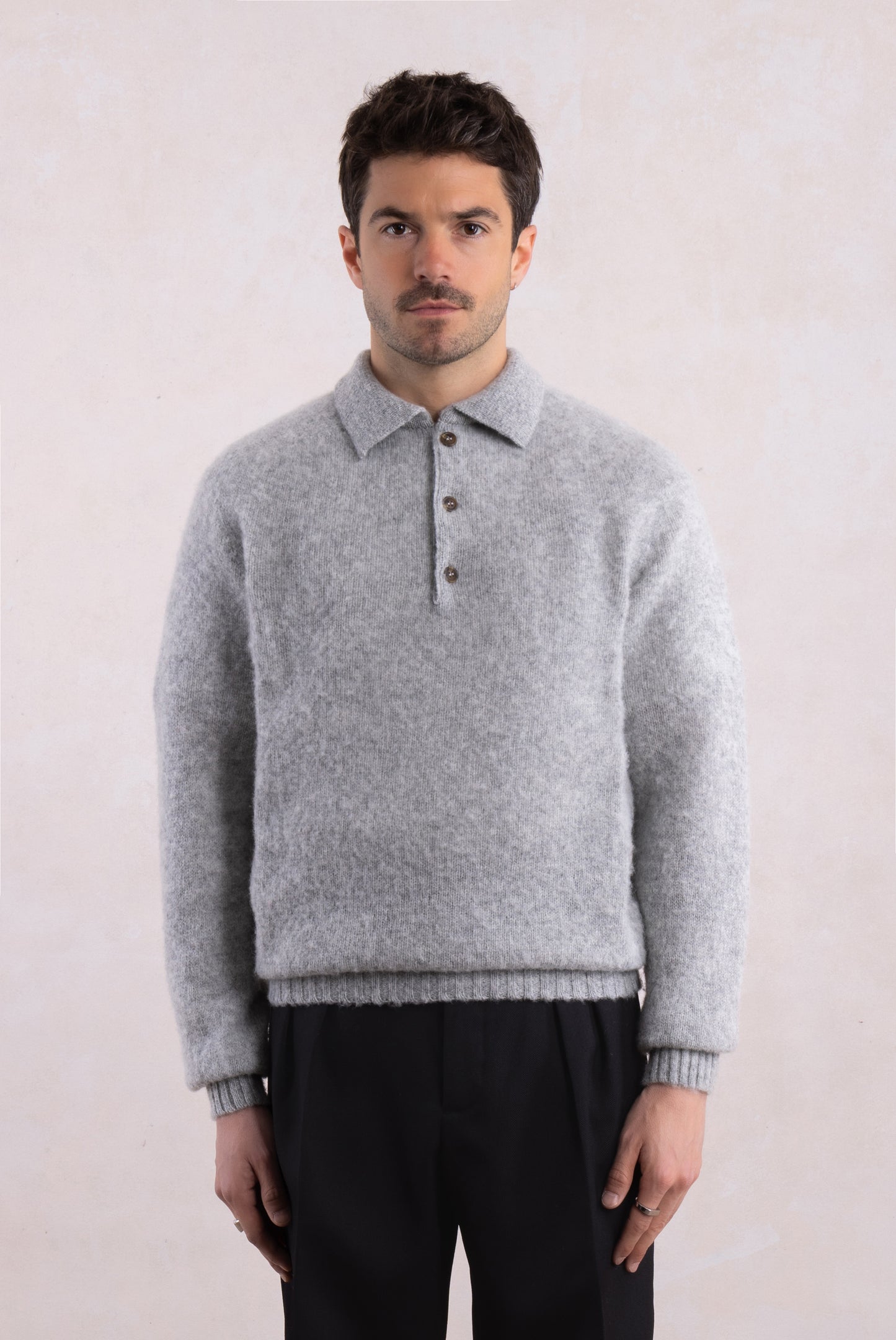 Shaggy Dog wool polo collar sweater – Grey