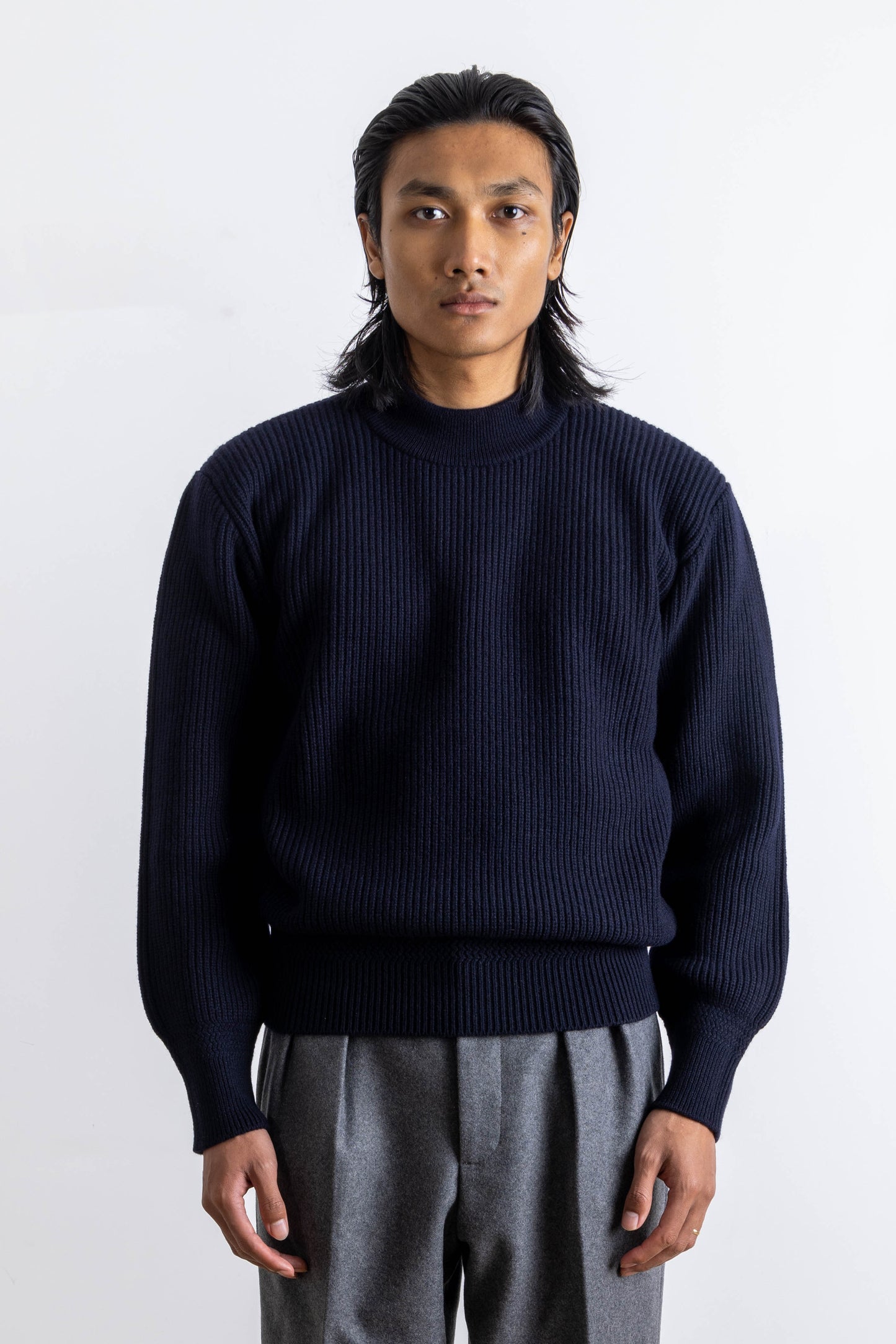 Deck sweater en lambswool Marine