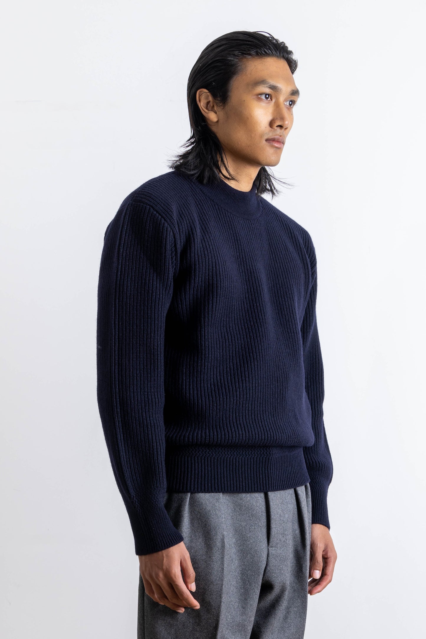 Deck sweater en lambswool Marine