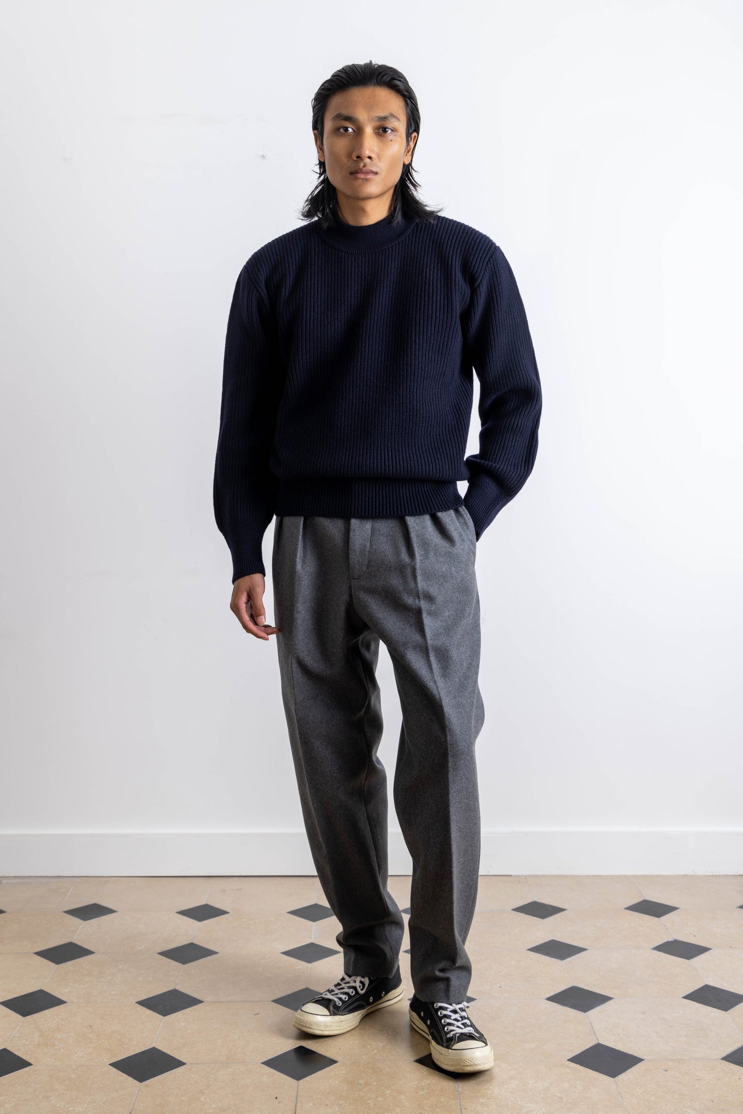Deck sweater en lambswool Marine