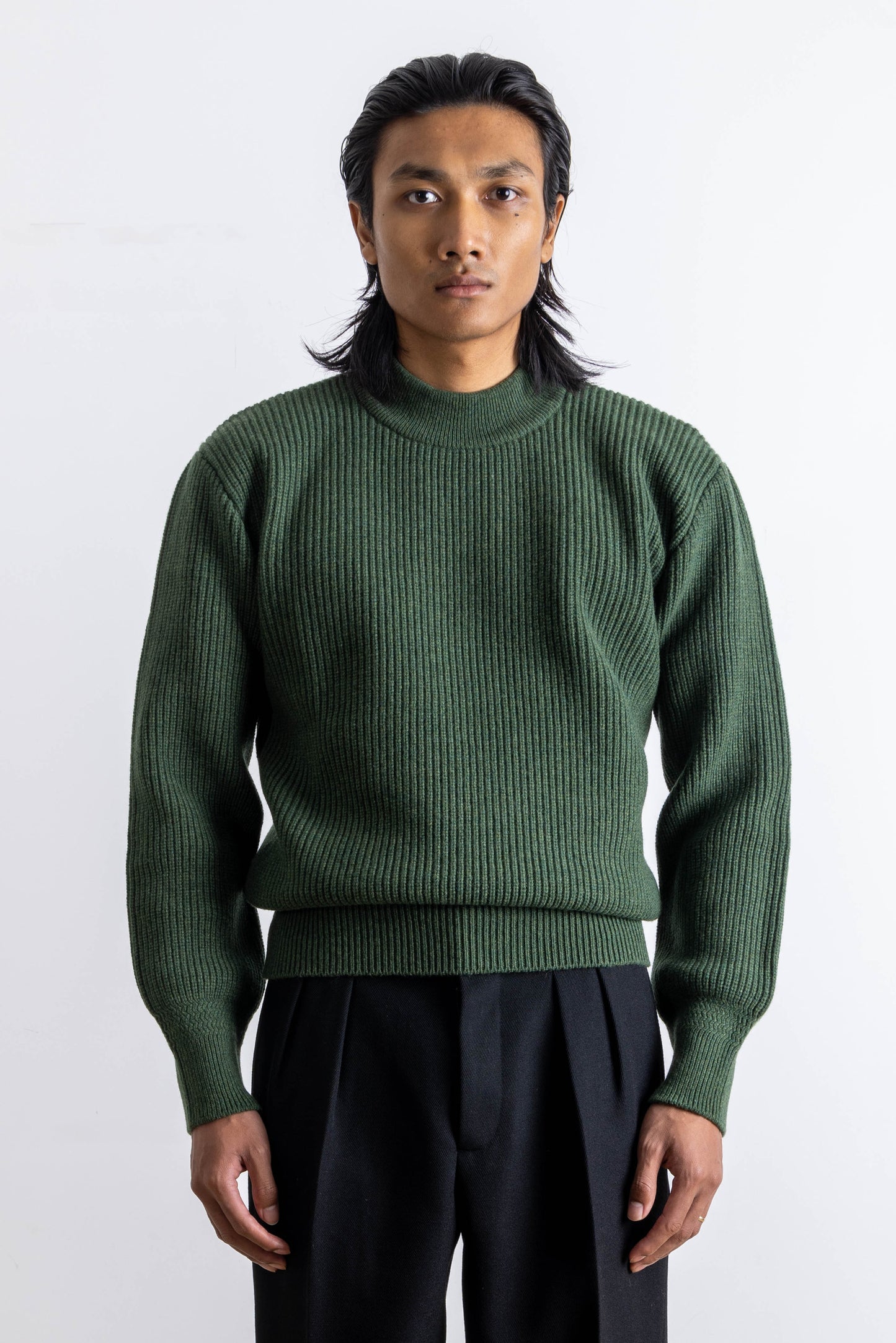 Deck sweater in green lambswool
