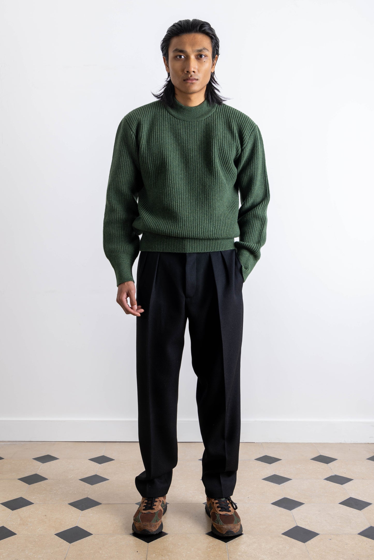 Deck sweater in green lambswool