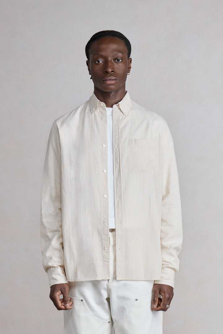 Another Shirt - Ecru Brown Stripe