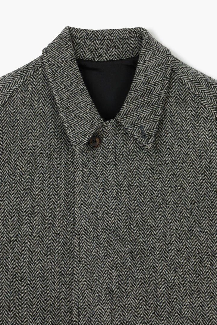 Balmacaan Wool Coat - Herringbone Grey
