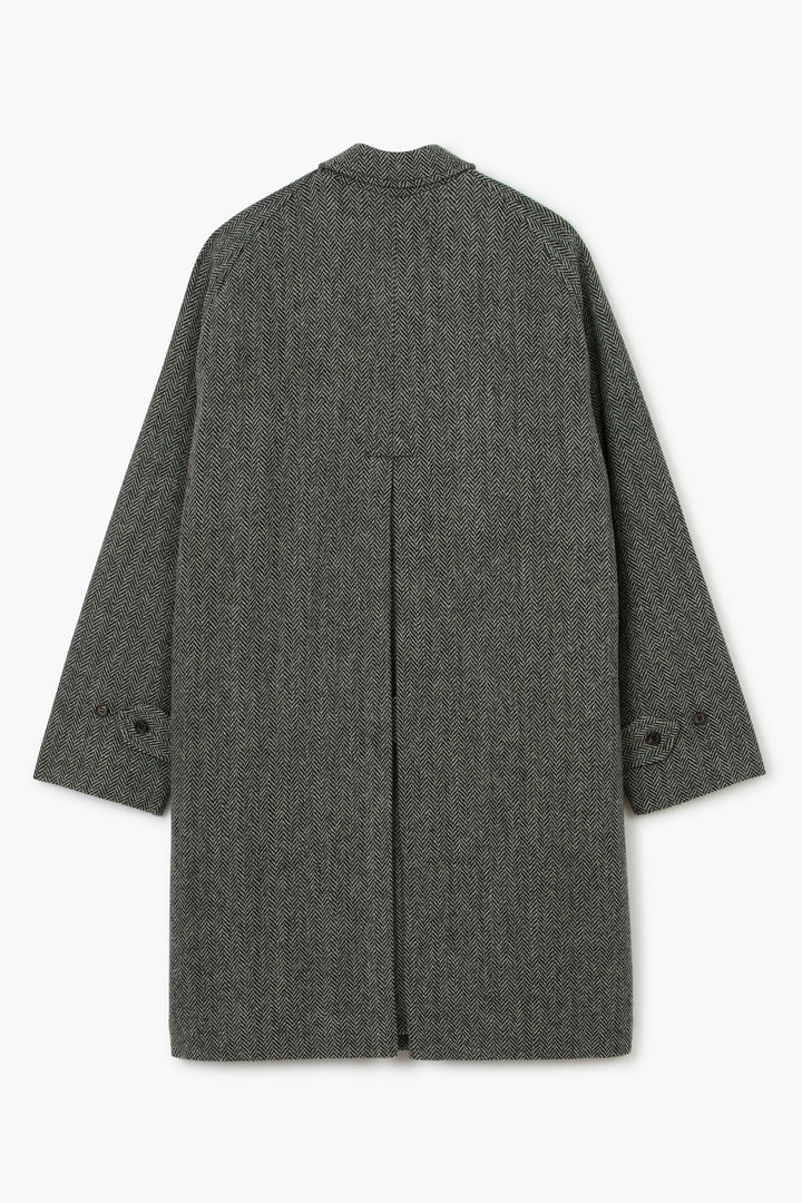 Balmacaan Wool Coat - Herringbone Grey