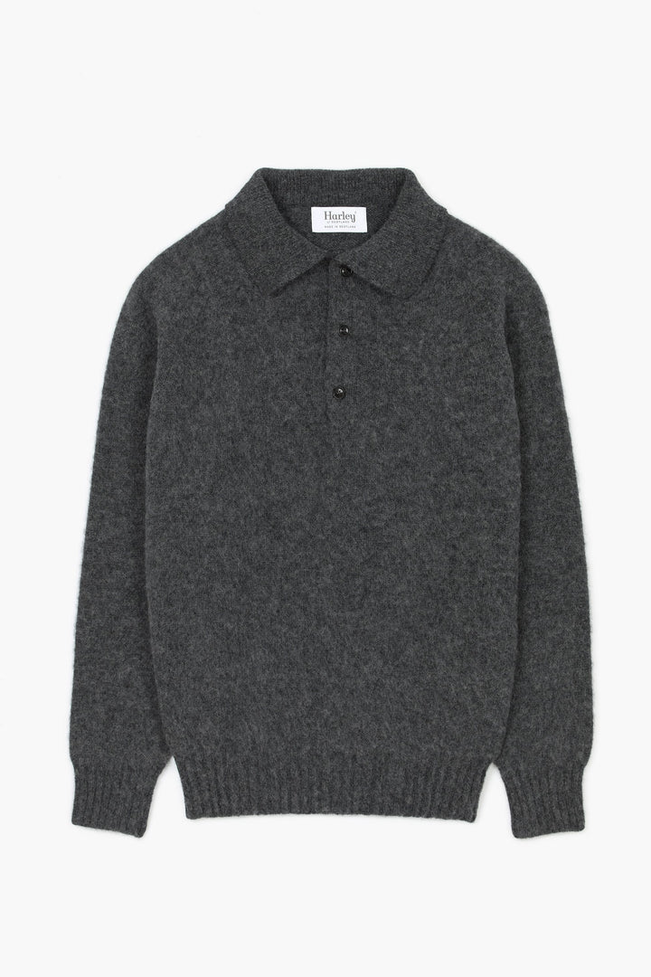 Pull col polo Shaggy Dog en laine - Gris Foncé