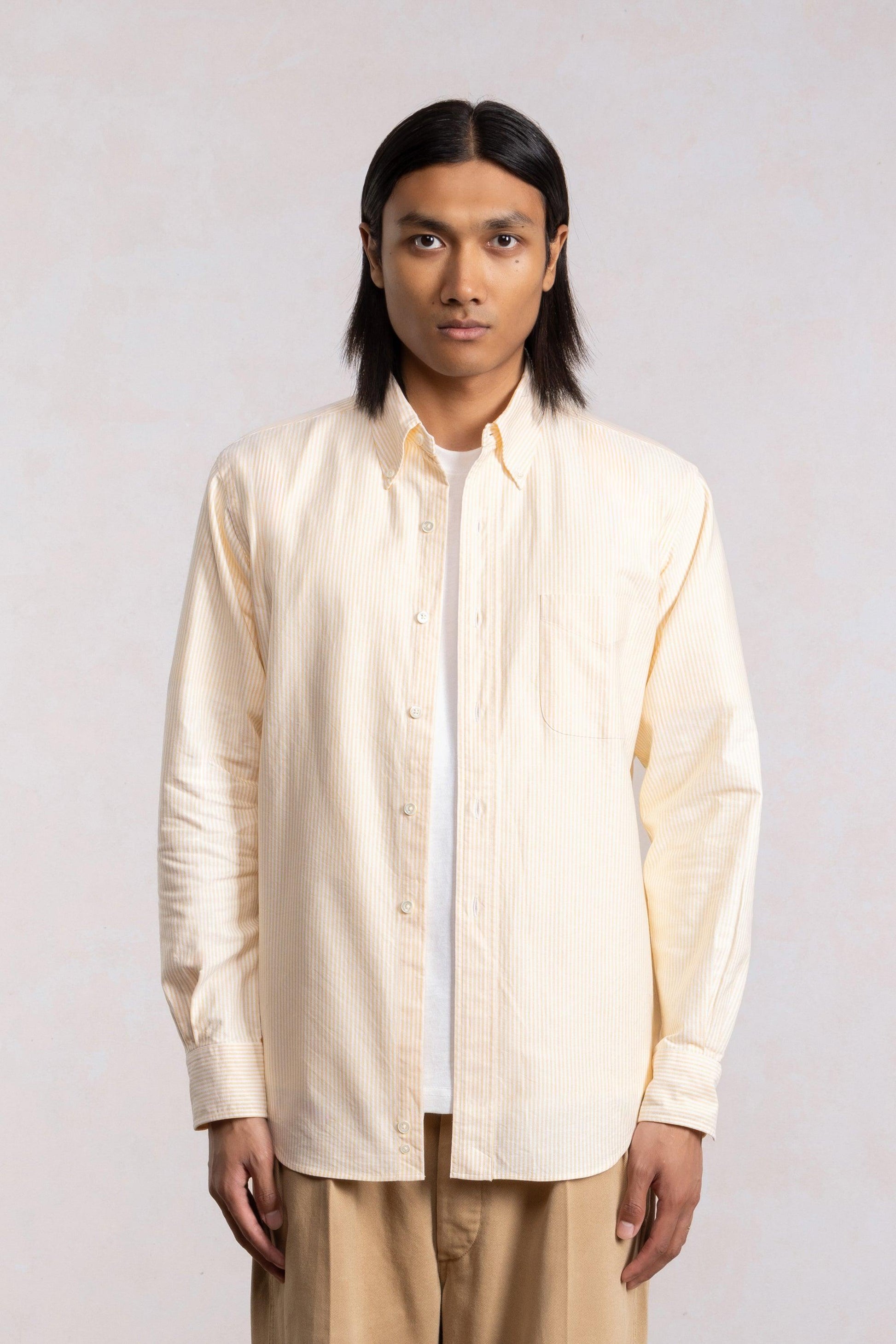 KAMAKURA SHIRTS - 'Vintage Ivy' Yellow Striped Oxford Shirt S KAMAKURA SHIRTS - 'Vintage Ivy' Yellow Striped Oxford Shirt S
