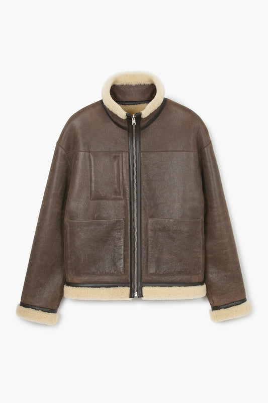 Blouson En Peau Lainée Reversible - Marron/Natural