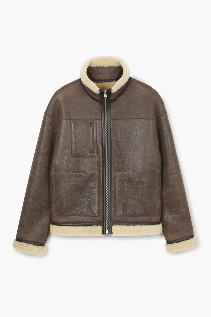 Blouson En Peau Lainée Reversible - Marron/Natural
