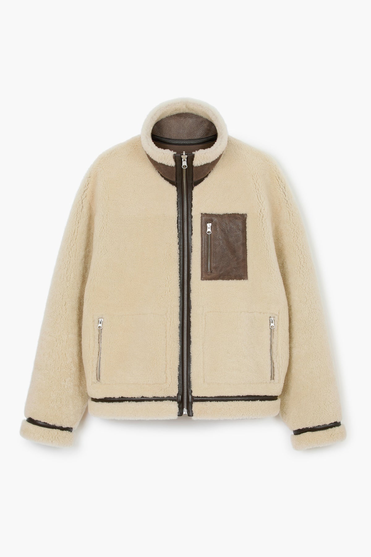 Blouson En Peau Lainée Reversible - Marron/Natural