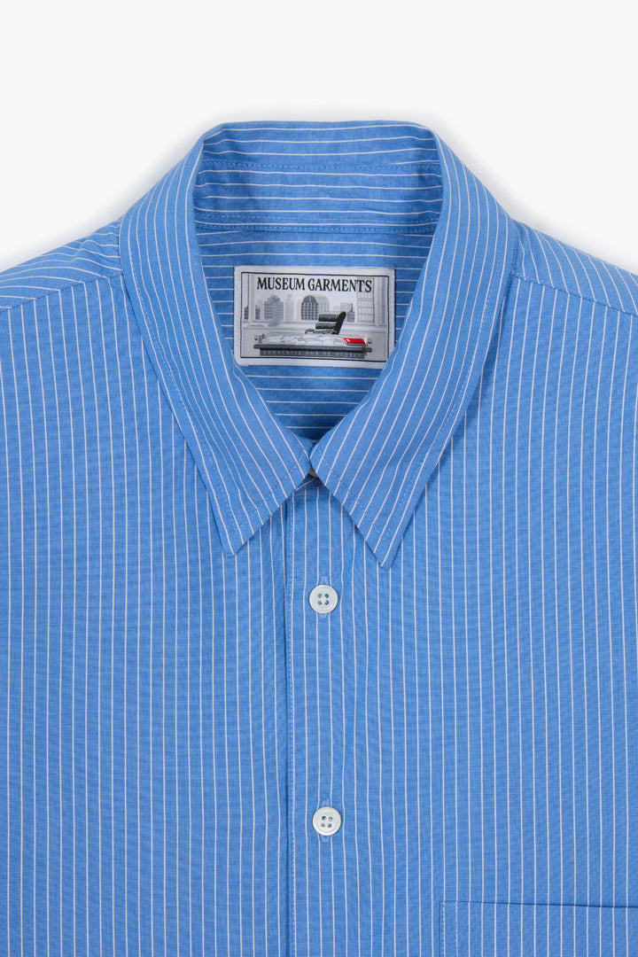 Corporate shirt - Blauw/wit gestreepte katoenen popeline