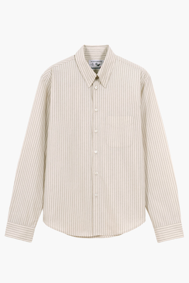 Corporate shirt - Popeline de coton rayé beige/blanc