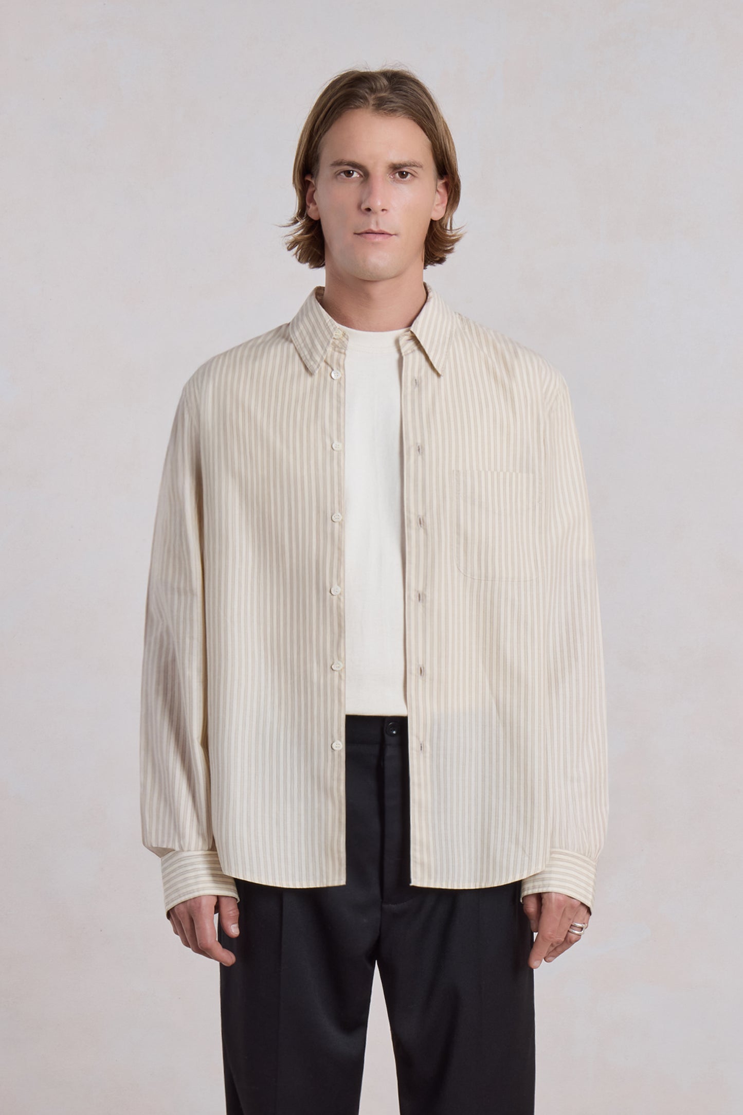 Corporate shirt - Popeline de coton rayé beige/blanc