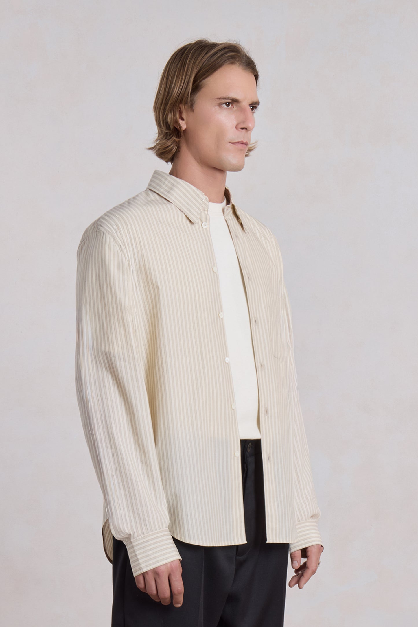 Corporate shirt - Popeline de coton rayé beige/blanc