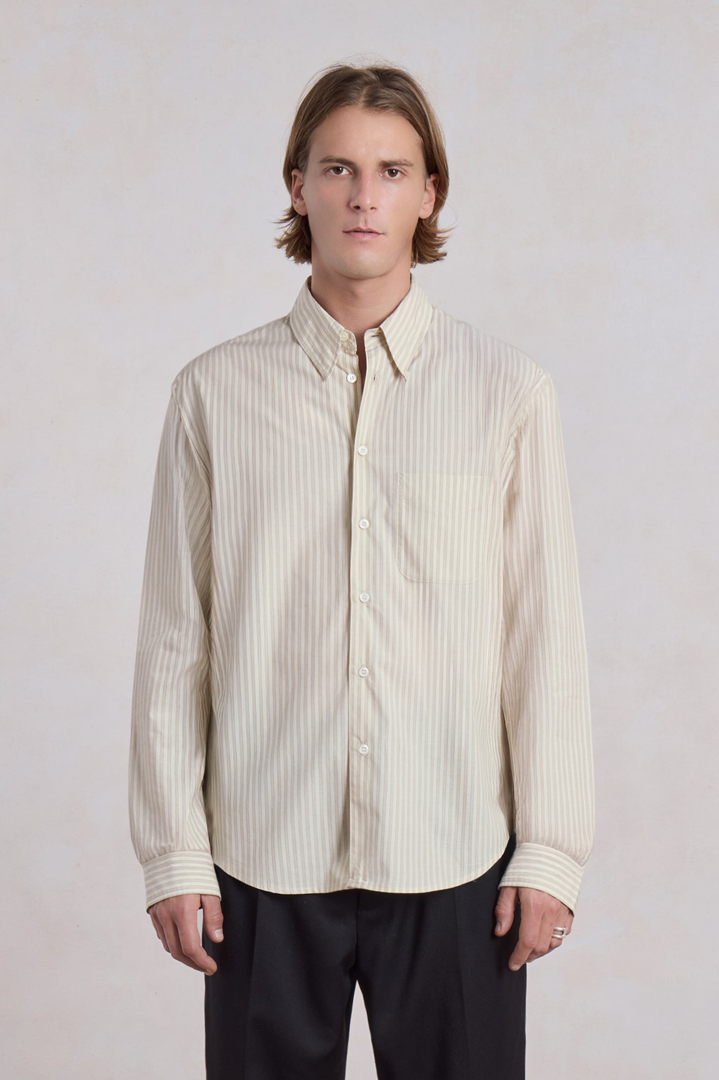 Corporate shirt - Popeline de coton rayé beige/blanc