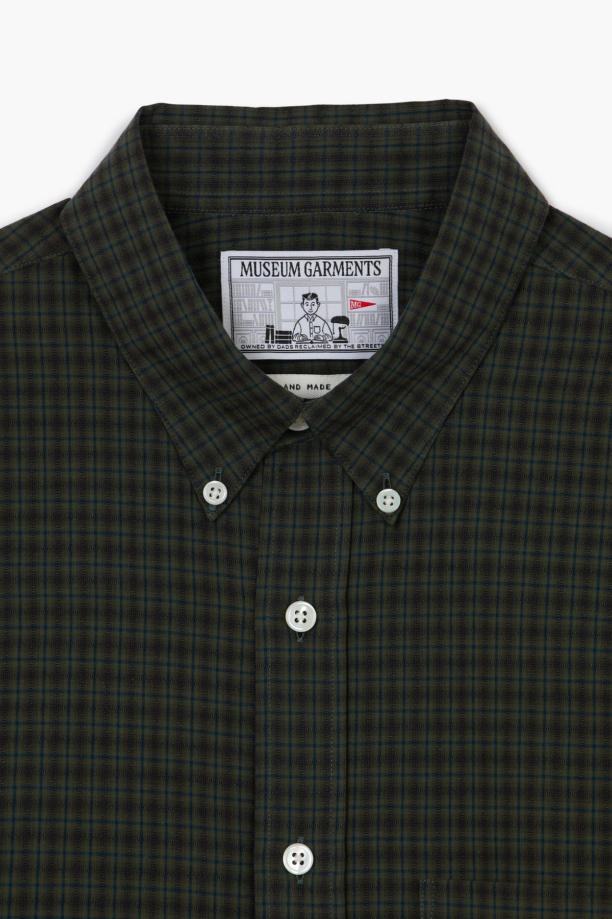 Dad's Shirt - Coton brossé à micro carreaux Vert Foncé/Vert
