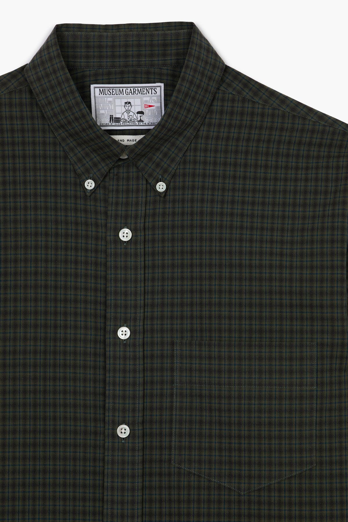 Dad's Shirt - Coton brossé à micro carreaux Vert Foncé/Vert