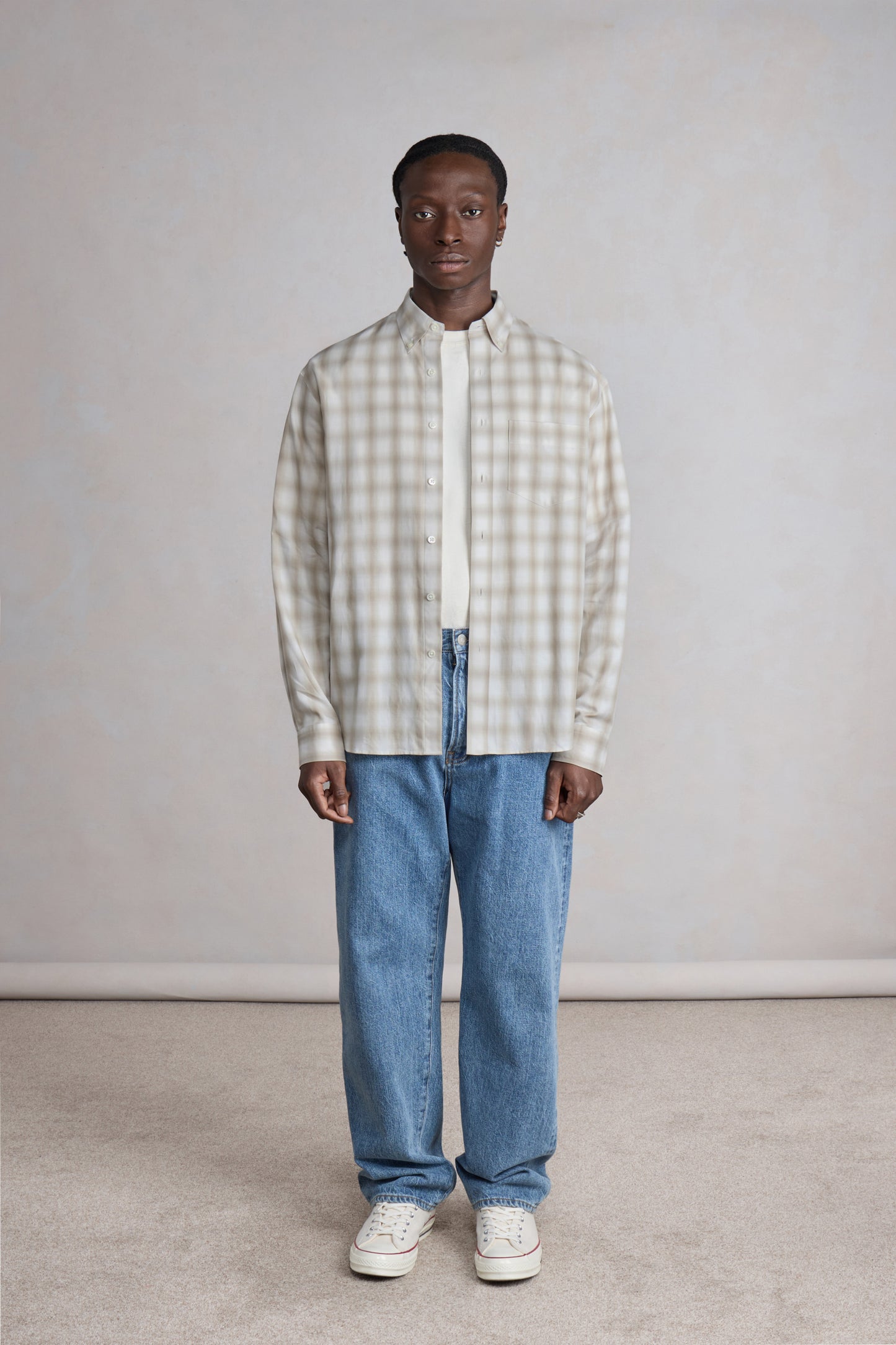 Dad's shirt - Coton à carreaux ombrés - Beige