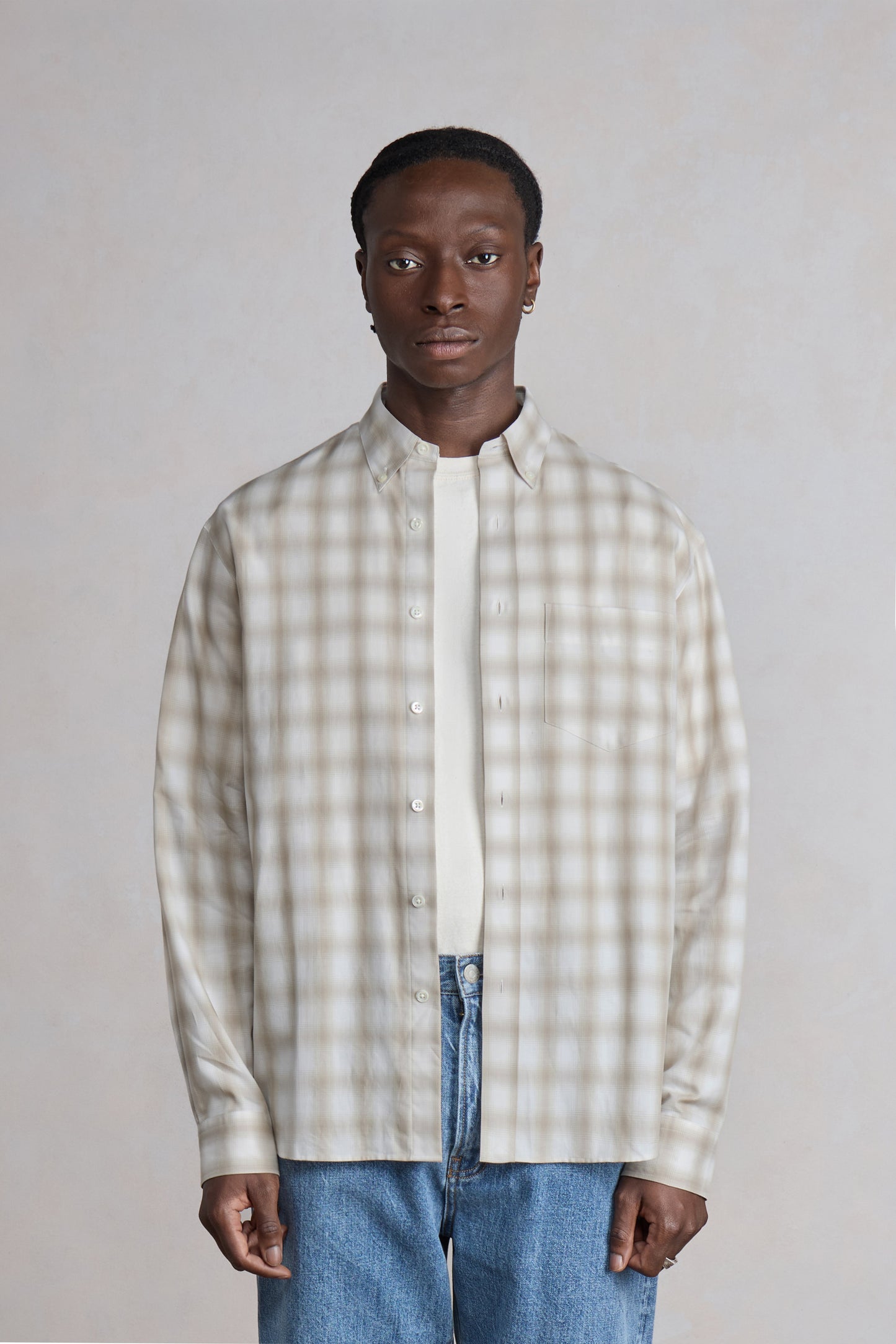 Dad's shirt - Coton à carreaux ombrés - Beige