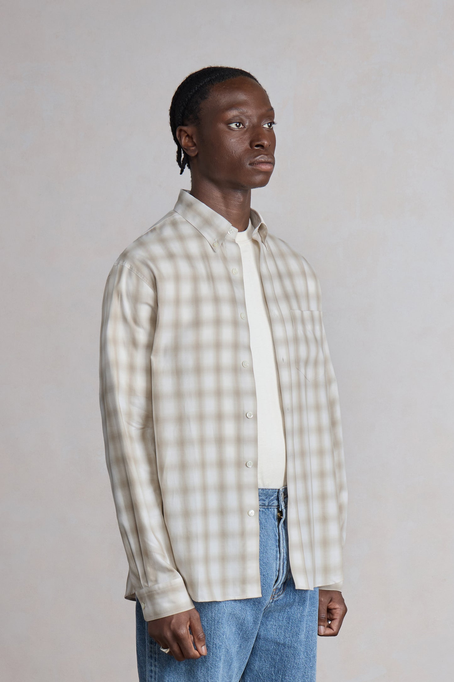 Dad's shirt - Coton à carreaux ombrés - Beige