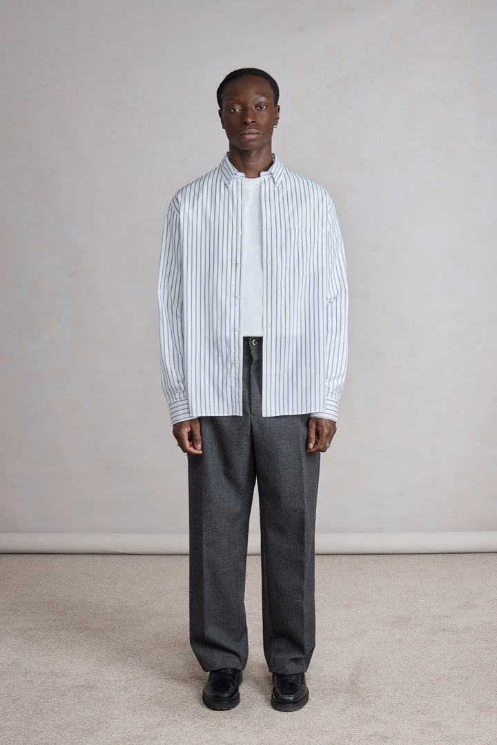 Dad's shirt - Coton à rayures dobby Bleu/Blanc