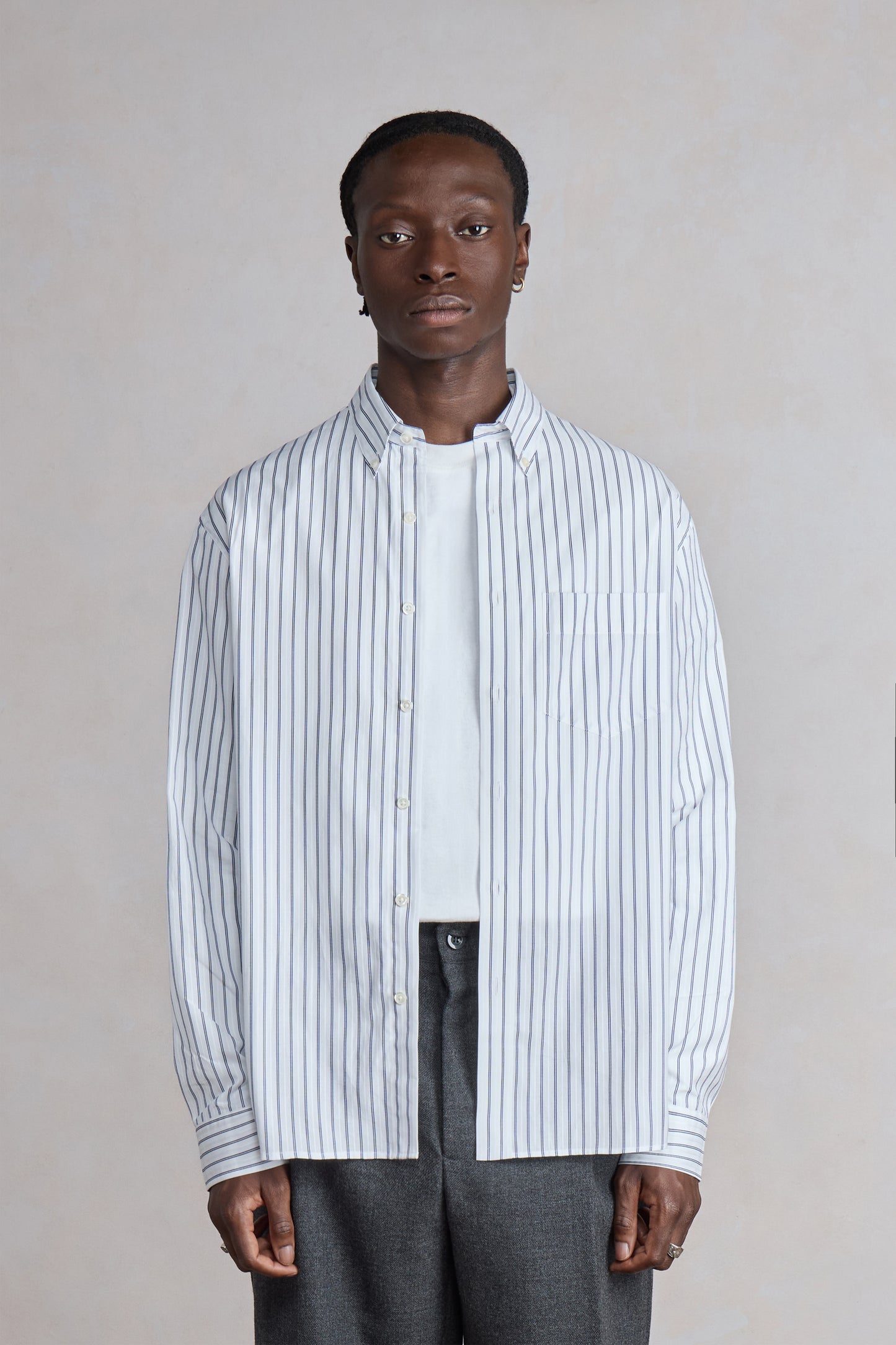 Dad's shirt - Coton à rayures dobby Bleu/Blanc