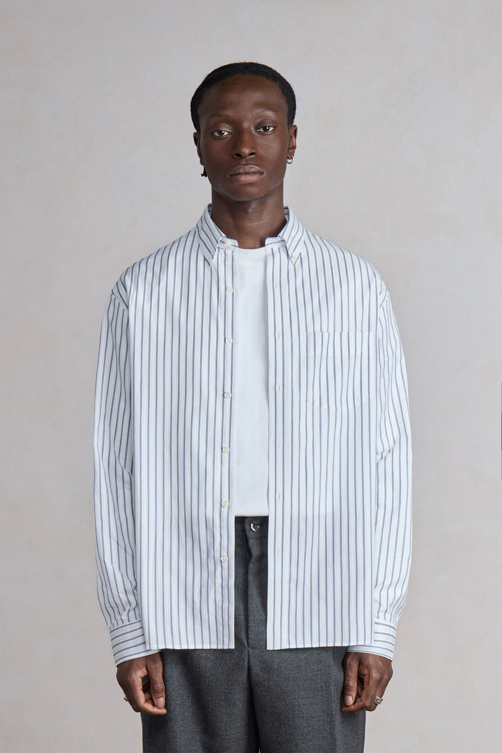 Dad's shirt - Coton à rayures dobby Bleu/Blanc