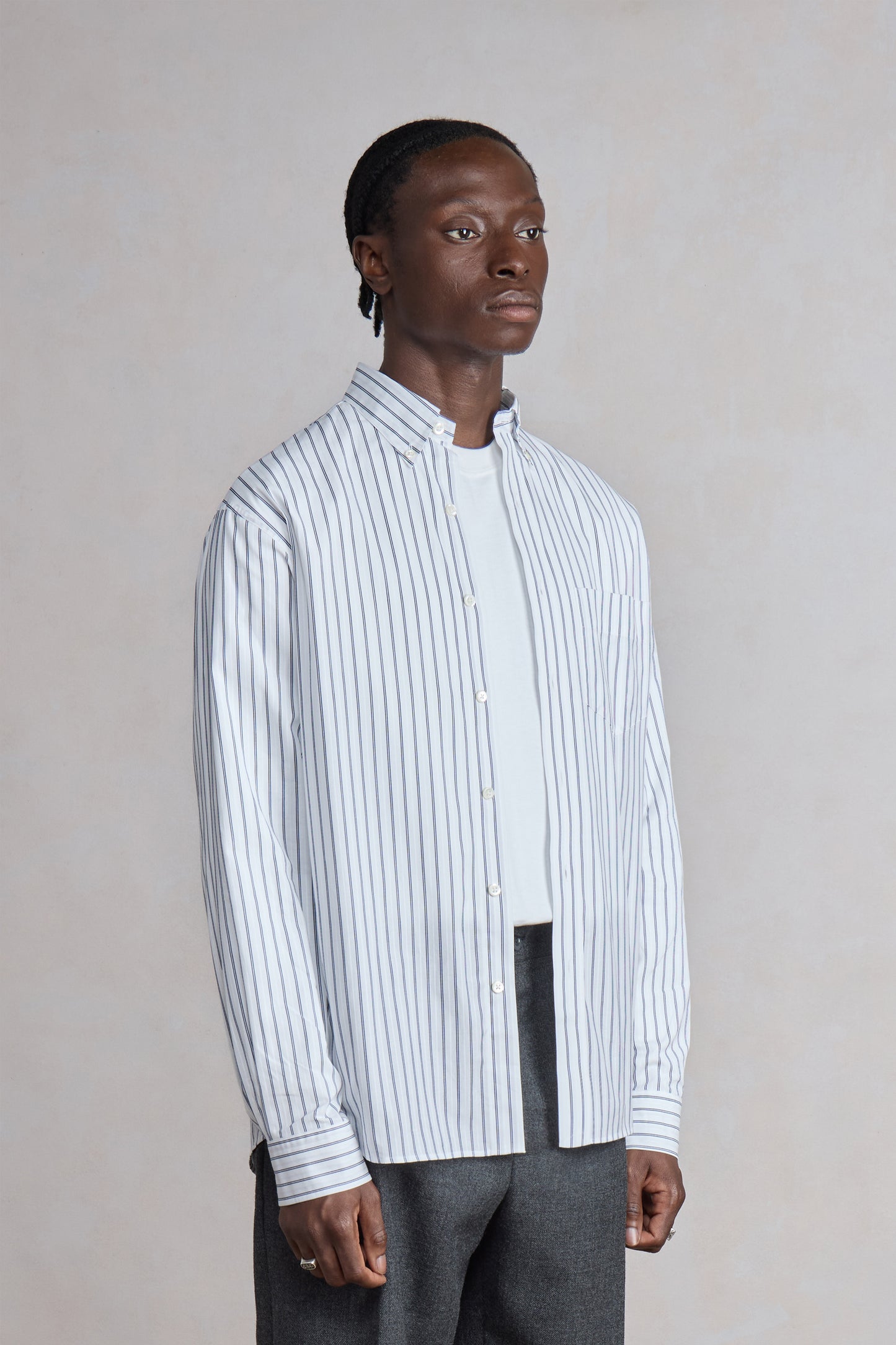 Dad's shirt - Coton à rayures dobby Bleu/Blanc