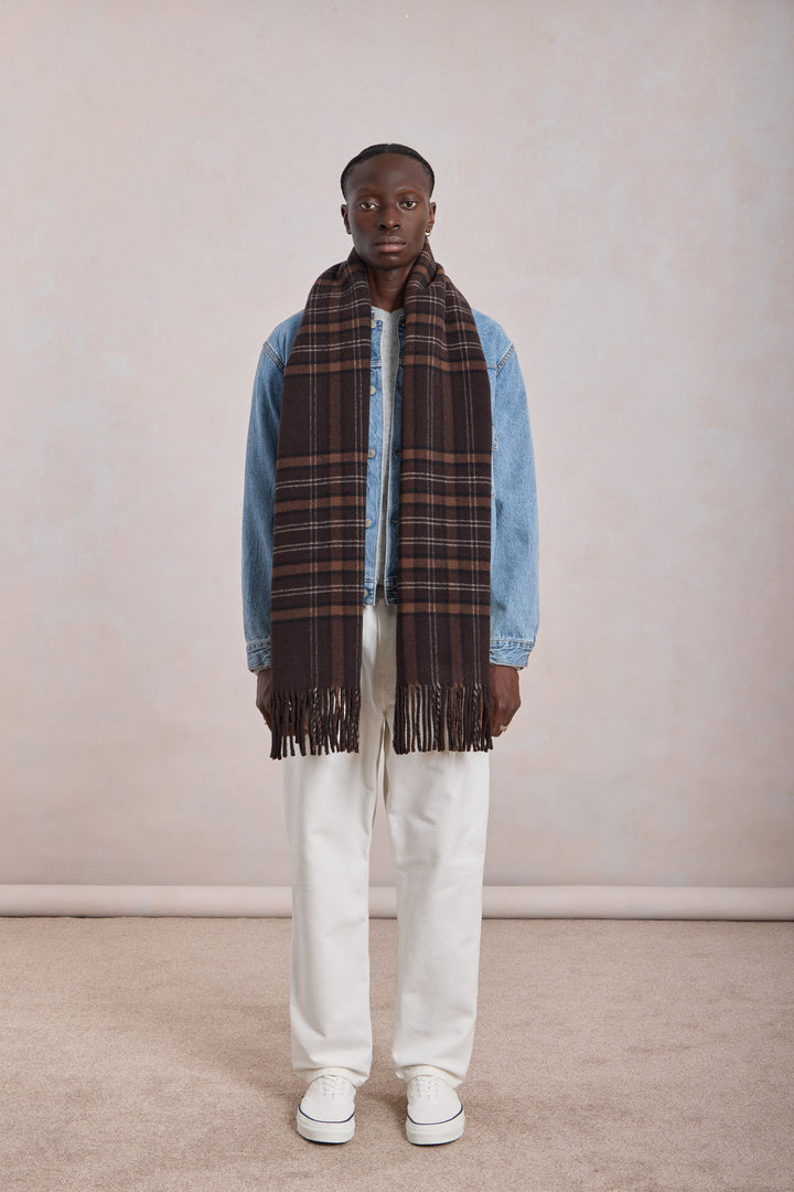 Écharpe à Carreaux en Laine Marron