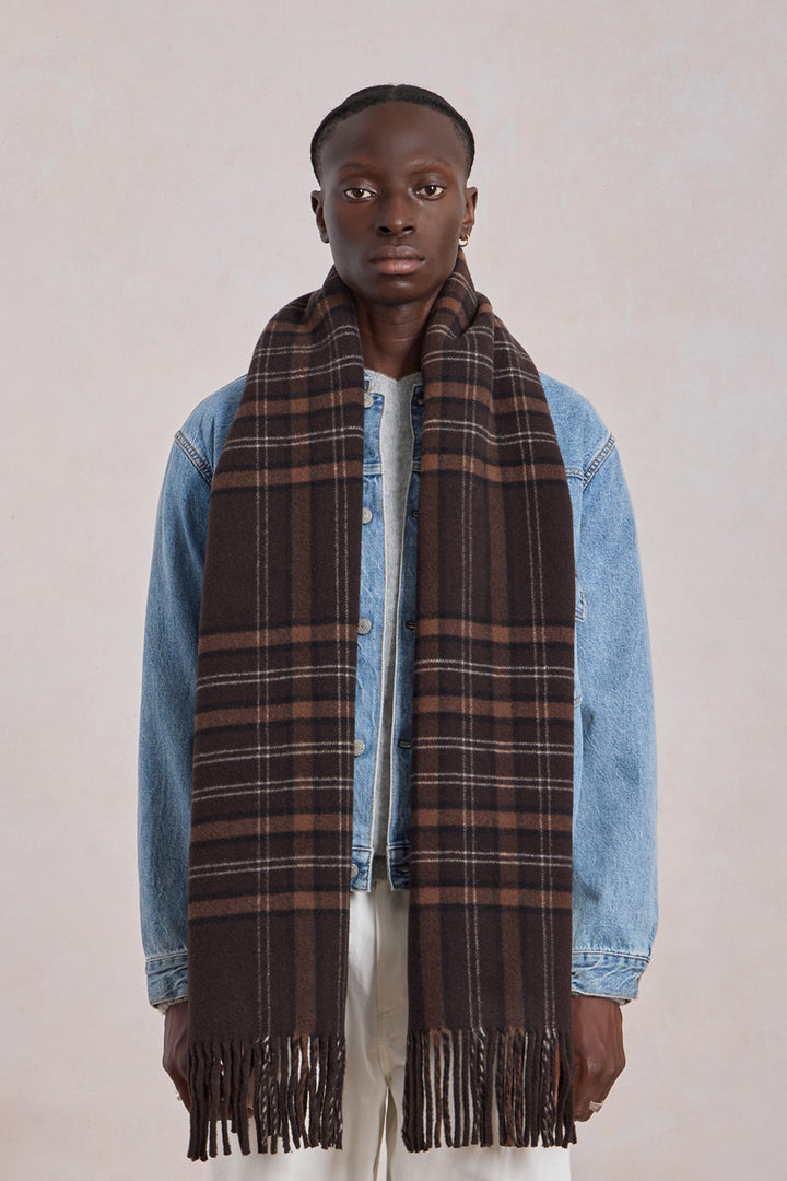 Écharpe à Carreaux en Laine Marron