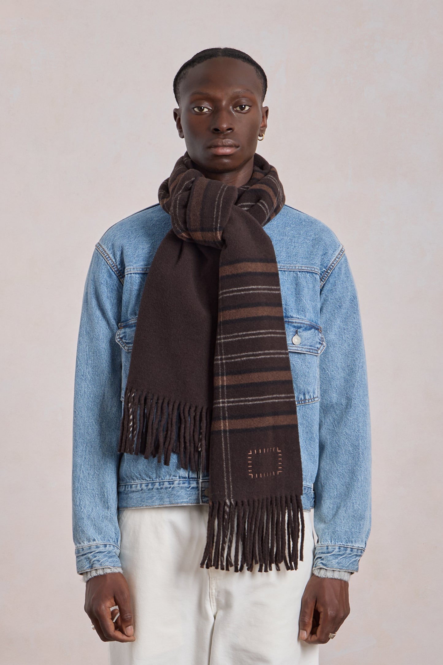 Écharpe à Carreaux en Laine Marron