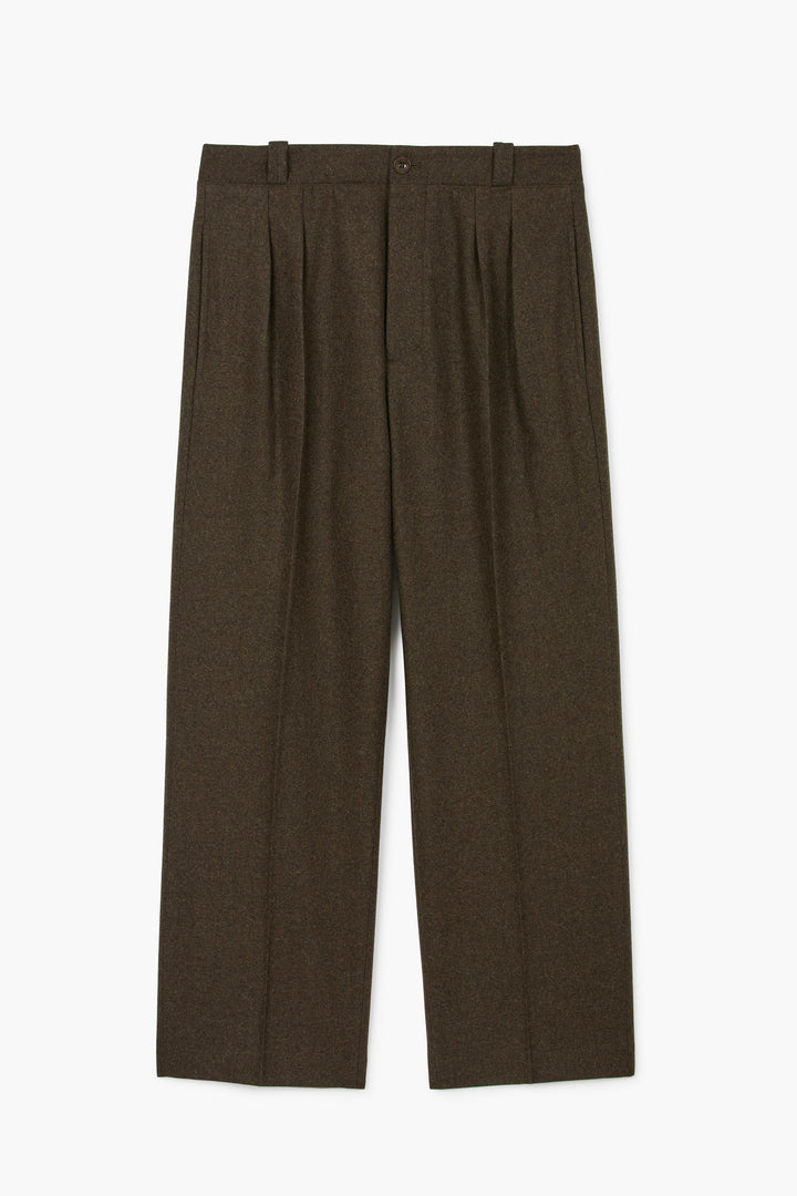 Pantalon French Military - Flanelle de laine vierge épaisse Vert Foncé Chiné
