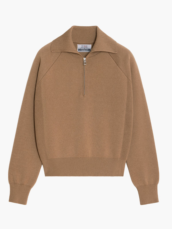 Zipped Polo Raglan - Beige melange