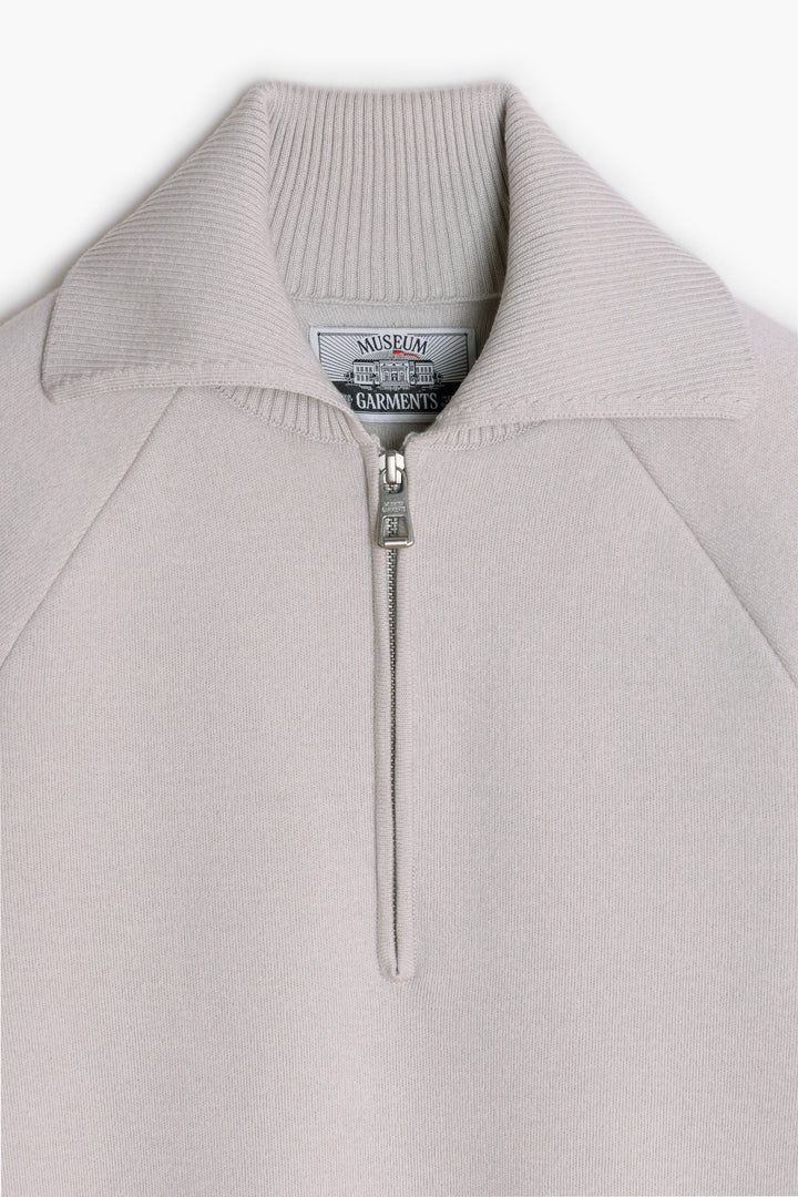 Zipped Polo Raglan - Light Grey melange