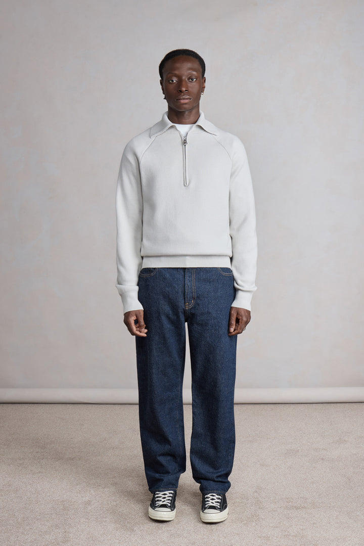 Zipped Polo Raglan - Light Grey melange