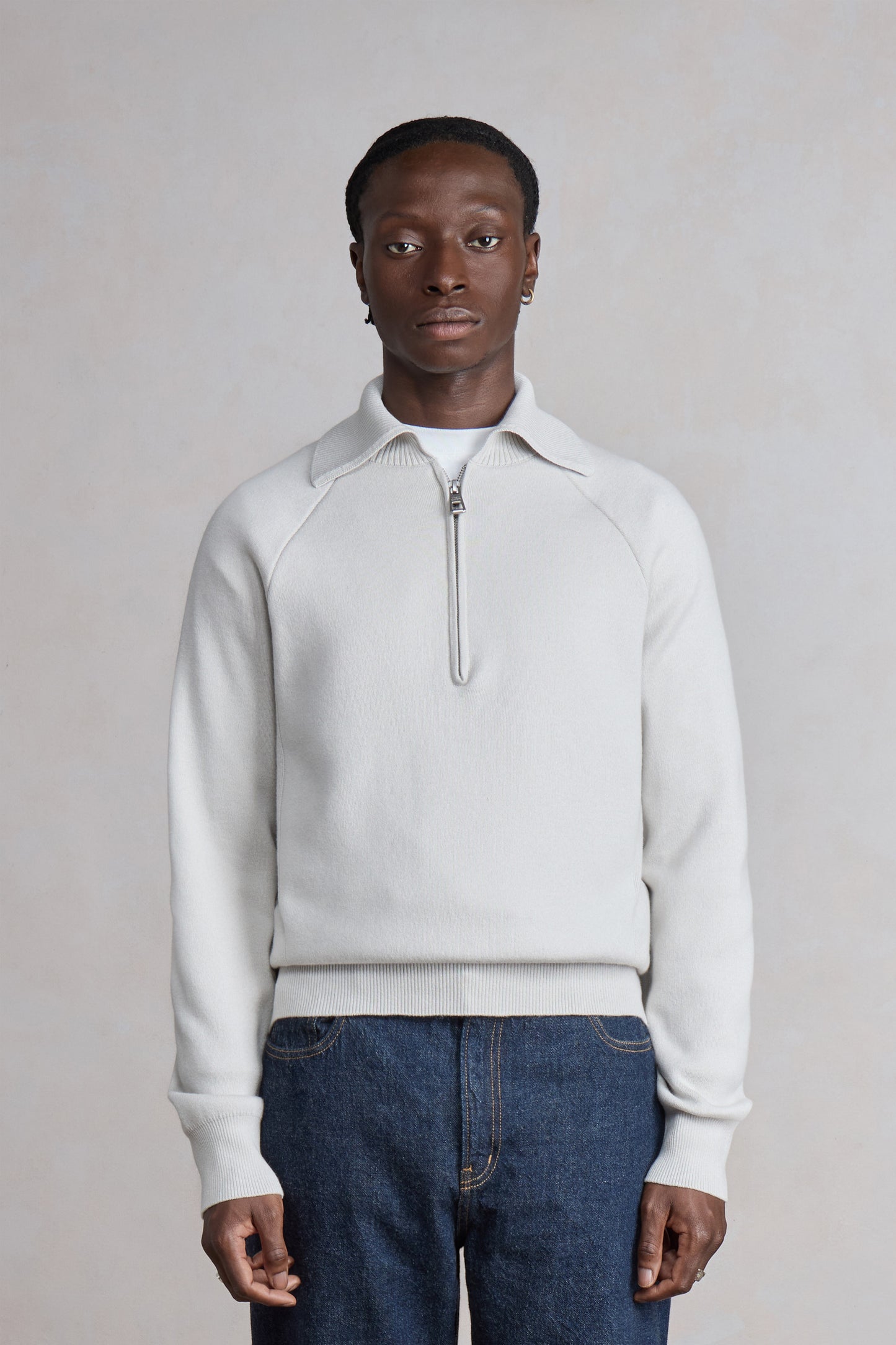Zipped Polo Raglan - Light Grey melange
